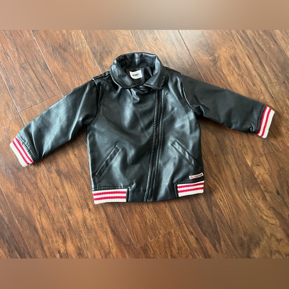 Hudson Black Faux Leather Bomber Jacket with Red Stripes-Size 24 months - Picture 9 of 9